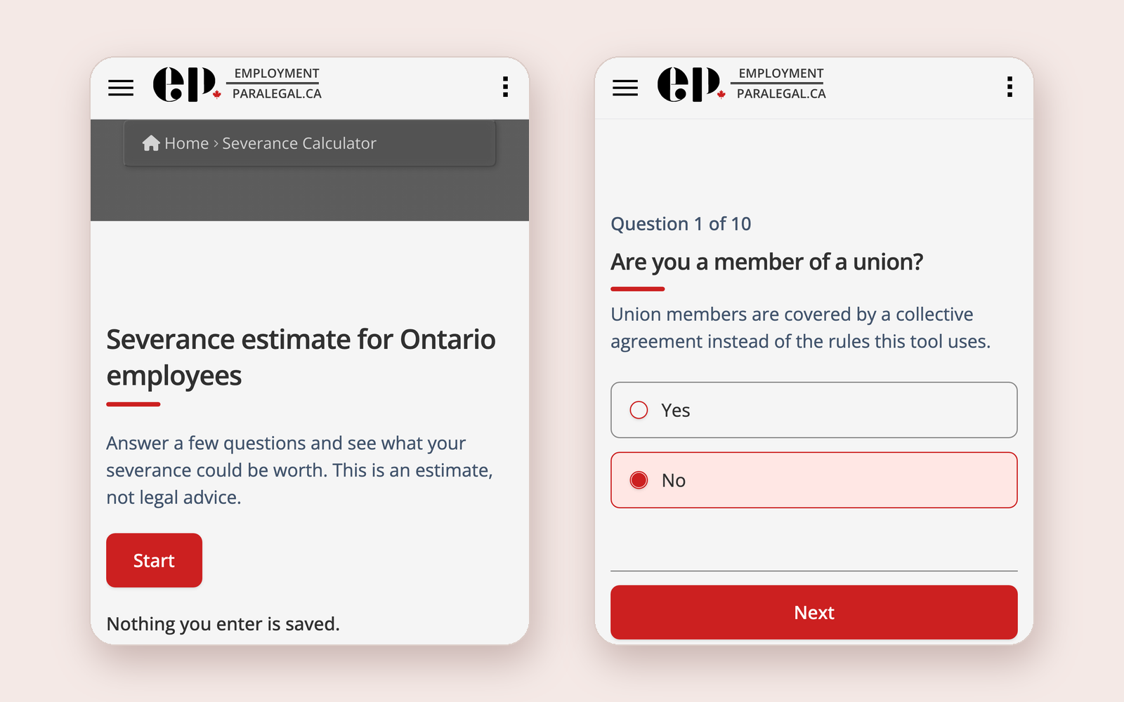 Severance Calculator: lead generation for a Toronto paralegal firm